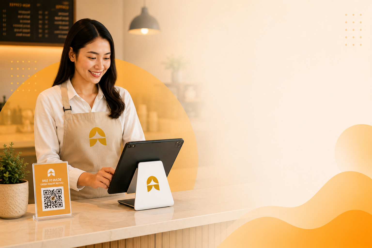 Staf hotel menggunakan tablet untuk mengelola pesanan Archana App